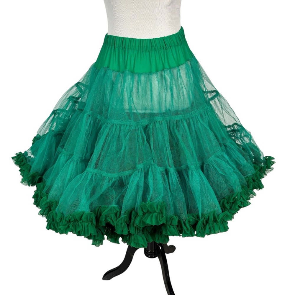 Vintage Meg Simkins Green Full Ruffle Layered Tulle Skirt Midi Petticoat Size S